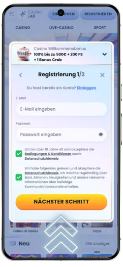 Registrierung im Casino Lab